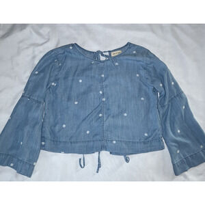 Cloth & Stone Chambray Polka Dot Top Tie Back Size S Bell Sleeve Boxy Lyocell